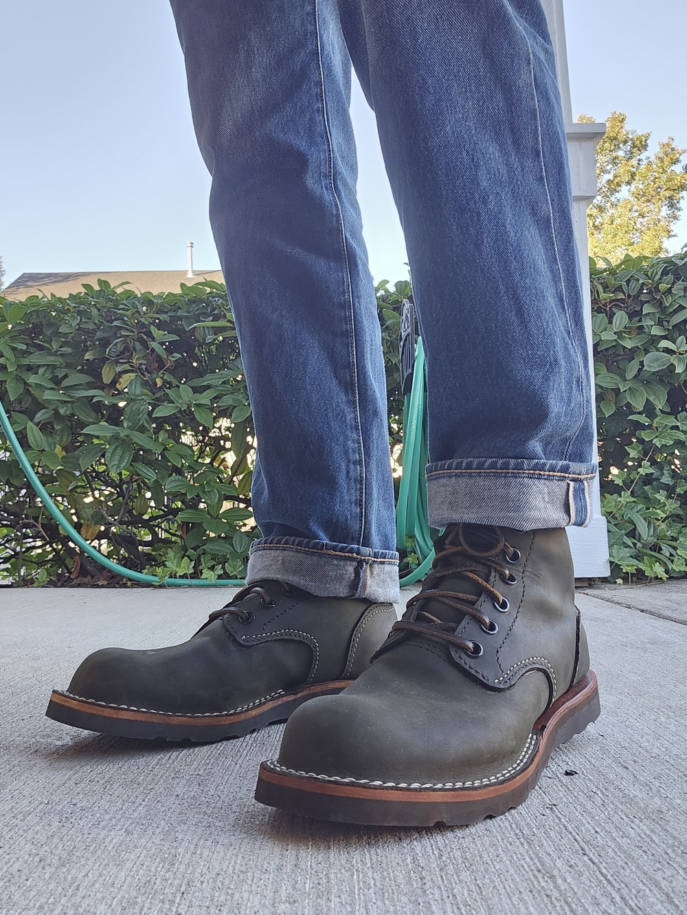 Handmade Olive Green Leather Work Boots - Classic Lace-Up - Picture 2 of 6